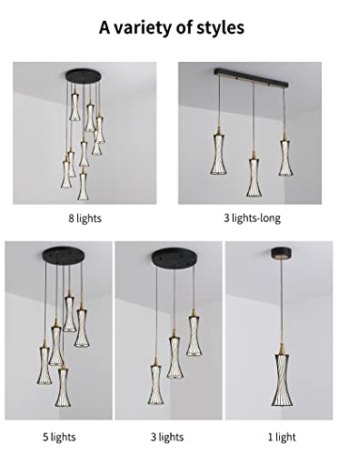 Lustre long escalier éclairage grand volume duplex LED cristal - 5