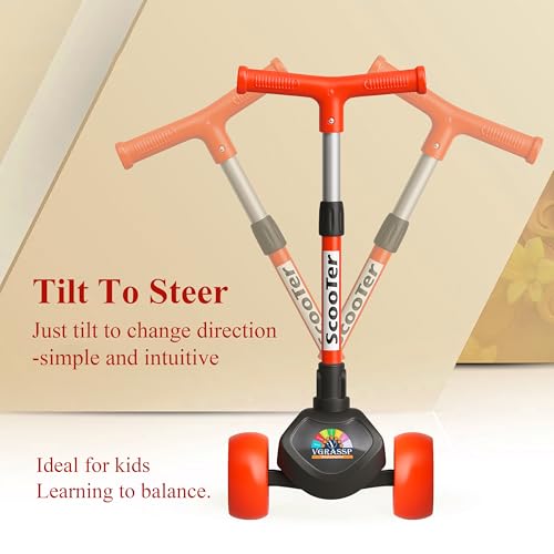 Image of VGRASSP 3 Wheel Skate Scooter for Kids with PVC Wheels, Foldable & Height Adjustable Handlebar, Rear Brake - Outdoor Kick Cycle for Boys & Girls - (Broad Wheels)