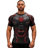Red Plume Mens Compression Shirts Sports Athletic Short Sleeves Quick Dry Fitness Baselayer Gym Running Workout Pullover Tops