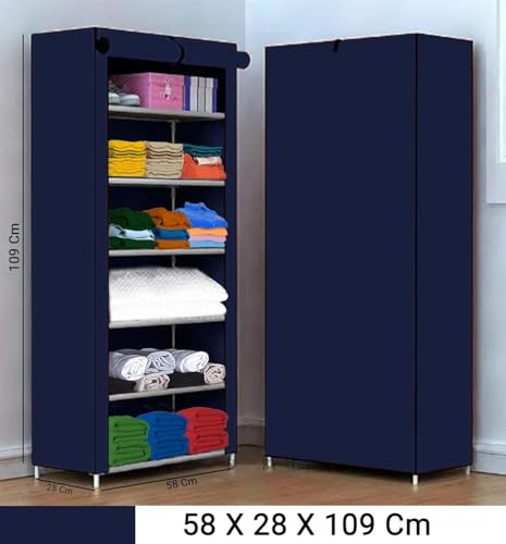 Image of YouCopia Collapsible Wardrobe 6 Shelves Storage Clothes Storage Rack Quick Wardrobe /Cabinet /Multipurpose Storage Rack, Foldable, Collapsible Fabric Organizer for Home Office (Blue, 6-Layer)