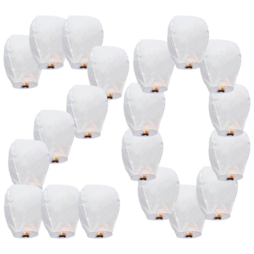 VAIIEYO 20 Pack Blanco Linternas Chinas del Cielo, Linternas de Papel Voladoras, Farolillos Voladores, Luces Brillantes Voladoras de Estilo Tradicional, Utilizadas para Cumpleaños, Bodas, Fiestas