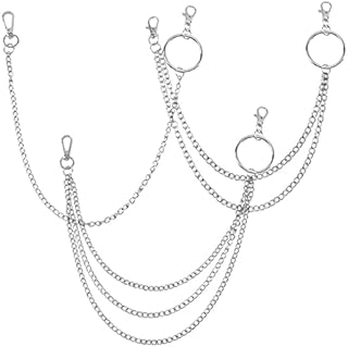 hocadon 3 Pieces Jeans Chains, Hip Hop Pants Chain 1/2/3 Layered, Jeans Wallet Chain, Fashion Punk Rock Hip-hop Waist Chain for Men & Women, Silver