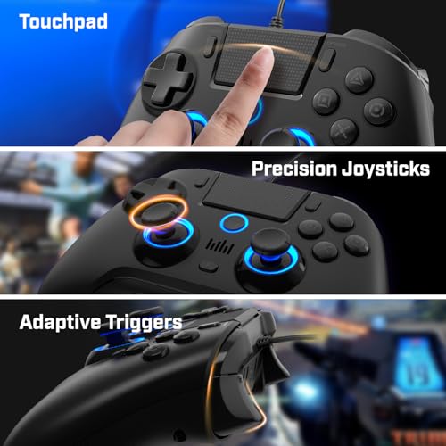 EgoGear - Manette Gaming à palettes filaire SC10 Noir pour PS4/PS3/PC, RGB personnalisables, Moteurs de vibrations, Port jack 3.5mm, 800 mAh – Image 6