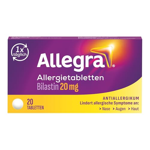Allegra Allergie Tabletten | 20 Stk | Antiallergikum | Wirkstoff Bilastin | schnell und 24 Std wirksam bei Heuschnupfen, Tierhaarallergie, Hausstauballergie, Nesselsucht (Urtikaria)