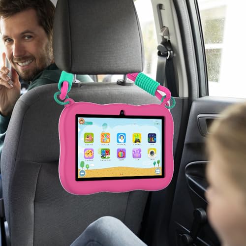 Image of VASOUN 7 inch Kids Tablet with Strap, Android 13 with 32GB Toddler Tablet,WiFi, Dual Camera,Time Limits, Age Filters,Parental Controls,Kids Software Pre-Installed with Silicone Case (Pink)
