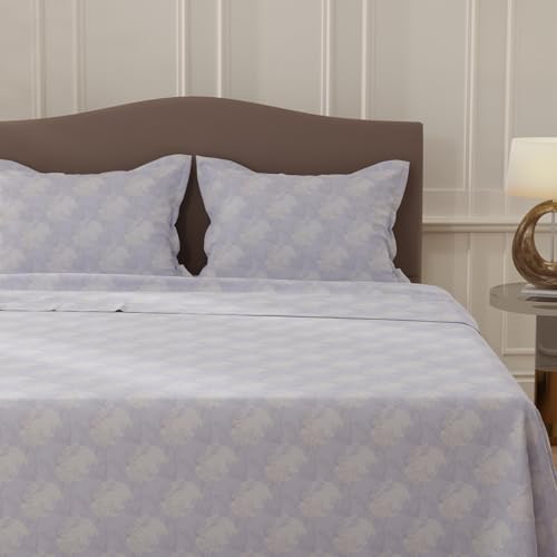 Image of Layers 100% Cotton Bedsheet for Double Size Bed | Lumina Floret Collection | 144 TC Soft & Breathable | Floral Print with 2 Pillow Covers | Wrinkle Free & Colorfast | 3 Piece Bedding Set - Purple