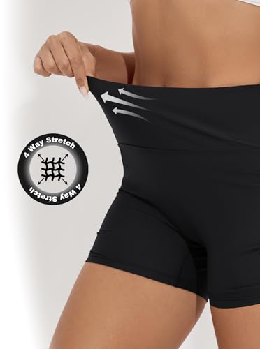 Women's 3" Swim Shorts High Waist Bathing Suit Bottoms Ruched Side Board Shorts2