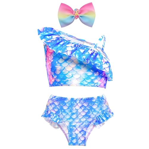 Image of GALLDEALS Girls Swimsuit 3 Piece Bathing Suits Flounce Ruffle Tankini Set Beach Swimwear with Cover Ups Skirt for 3-10 Years