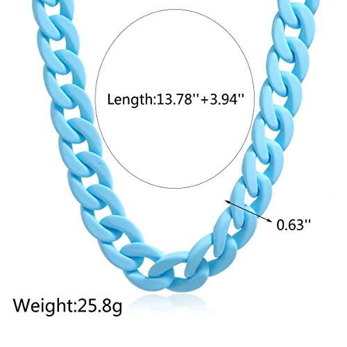 Fashion Multicolor Acrylic Figaro Chain Necklace Cuban Thick Chunky Resin Link Curb Chain Necklace For Women Girl Party Festival Jewelry-C Blue #TOP3