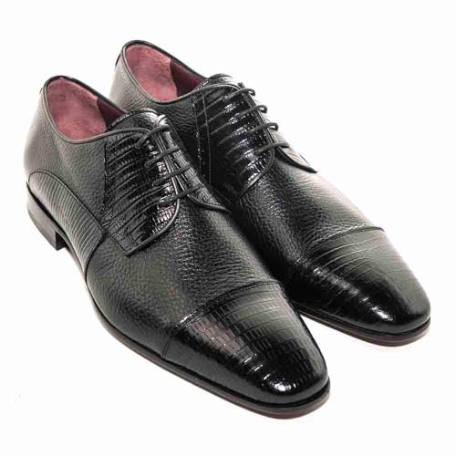 Mario Manzoni Black Genuine Deer Skin & Lizard Print Oxford Shoes 12M=45