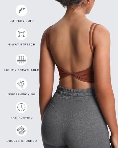 Image of Aoxjox Women's Workout Sports Bras Fitness Padded Backless Yoga Crop Tank Top Twist Back Cami