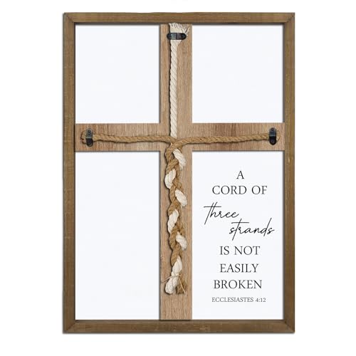 Surfapans A Cord of Three Strands Wedding Sign 15X10 Braid for Wedding Ceremony Ideas Wood Frame for Couple Anniversary Religious Christian Marriage Gifts Decor Ecclesiastes 4:9-12 (Wood)
