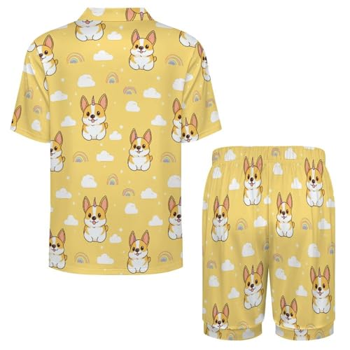 Corgi Dog Mens Pajamas Set Short Sleeve Sleepwear Summer Pjs Sets 2 Piece Loungewear Nightwear4