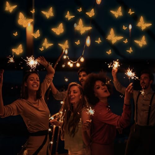 Image of SAOROPEB Glow in The Dark 3D Butterfly 24 Pcs Orange Butterfly Stickers | 3 Sizes, Luminous Butterfly Stickers for Ceiling all, Glow in The Dark Party Supplies, Stickers for Kids Babys Nursery