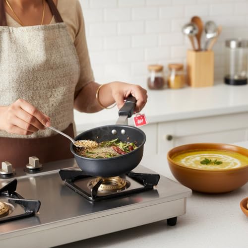 Image of Nonstick Tadka Pan, 11cm Diameter, Black, Durable, Easy-to-Clean, Perfect for Tempering, Cooking, and Sauteing