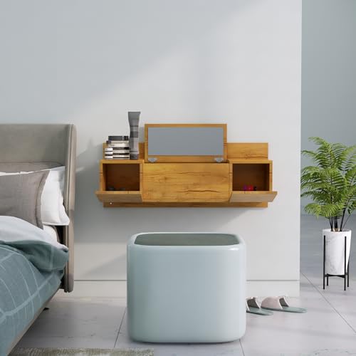 Image of Bniture Engineered Wood Wall Mount Dressing Table with 2 Door, Mirror and Huge Storage Space | Wall Mount Vanity (Giant Wood, HXDR109)