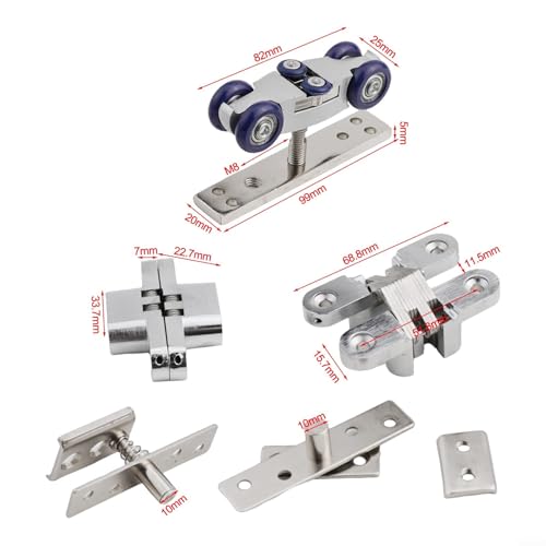 Herraje para puerta plegable, kit de riel para puerta bifold, construcción en aleación de zinc y nylon, diseño reforzado para, sistema de polea con rodamiento suave, bisagra Se miniatura 5