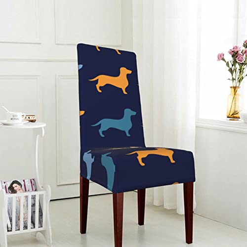 Chair Covers For Dining Room Dachshund-Blue-Orange-Dog Dining Chair Slipcover For Kitchen,Hotel,Restaurant #TOP2