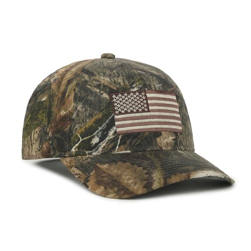 Image of Camouflage Flag Patch Trucker Hat - Cotton Canvas, Mesh Back, Structured High Crown, Plastic Snap Closure, One Size