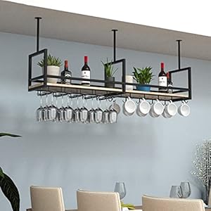 DASHADAO Porte-Verre à vin Suspendu-Casier à vin Étagère Suspendue Porte-Verre à vin Suspendu Stockage au Plafond Étagère pour Plantes Casier à vin Suspendu Comptoir de Bar Cuisine Salon Dé