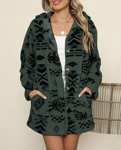 SELINK Womens Aztec Print Fleece Hoodie Jacket Button Down Shacket Casual Sherpa Coats Warm Outwear with Pockets3