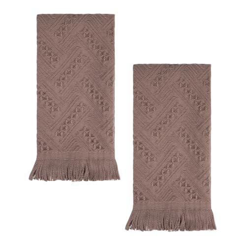 YoulerTex Luxury Decorative Hand Towels Bathroom: 2 Packs 14X30 100% Cotton Turkish Absorbent Soft Face Towel Set for Boho Bathroom Decor Kitchen Hotel Spa Farmhouse Guest Tea Gift (Brown, 1