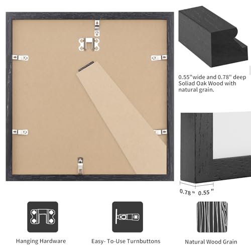 8x8 Black Oak Wood Picture Frame - 8x8 Photo Frame, 8x8 Picture Frame Wood, Natural Solid Wooden Picture Frames for Wall Art Photo and Prints (1 Pack, Black)