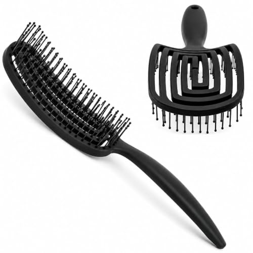 Image of Premium 3D Detangling Hair Brush for Women & Men- Anti Hair Fall Comb for Curly, Wavy & Straight Hair | Hair Straightening Brush, Wet & Dry Styling Brush | Scalp Massager, Frizz Control & Tangle Free Grooming Brush (PACK OF 1) (BLACK)
