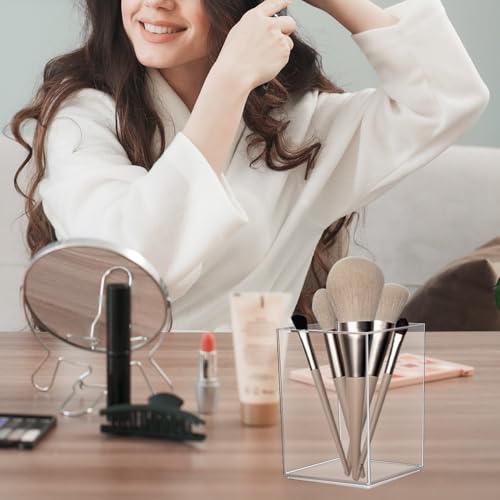 Bofanze 10 Piezas Portalápices de Acrílico Transparente Portalapices Escritorio Organizadores de Maquillaje Cuadrados Multifuncional Portalapices Acrílico para Escritura, Maquillaje Brushes - imagen 5