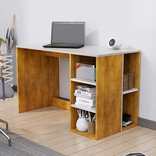 Image of Bniture Wooden Study Table for Home with Bottom Storage | Engineered Wood Study Table with Book Shelf | Multi Purpose Computer Desk for Writing | Laptop Table for Office | Giant Wood & Frosty White
