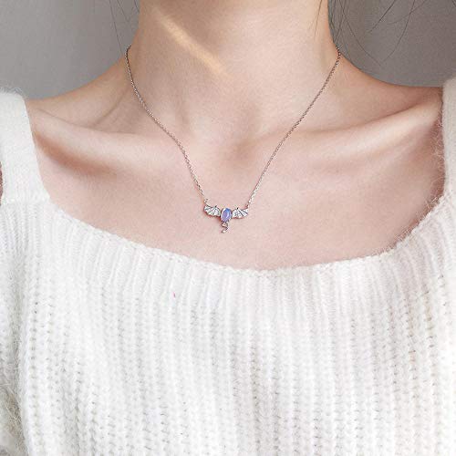 Cadeau d'anniversaire créatif collier pierre de lune et ailes en argent