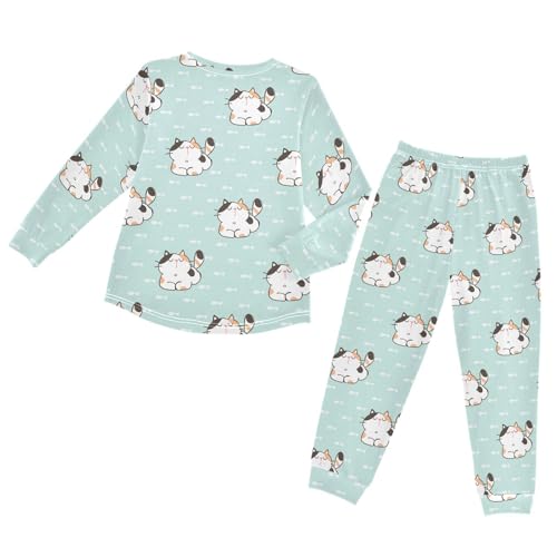 Cute Cats Pattern Soft Pajama Set for All Seasons,Breathable Pjs Long Sleeve Sleepwear,Comfy Loungewear 2 Piece Underwear Set 3T2