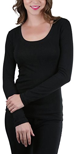 ToBeInStyle Women's Long Sleeve Scoop Neckline T-Shirt - Black - Large