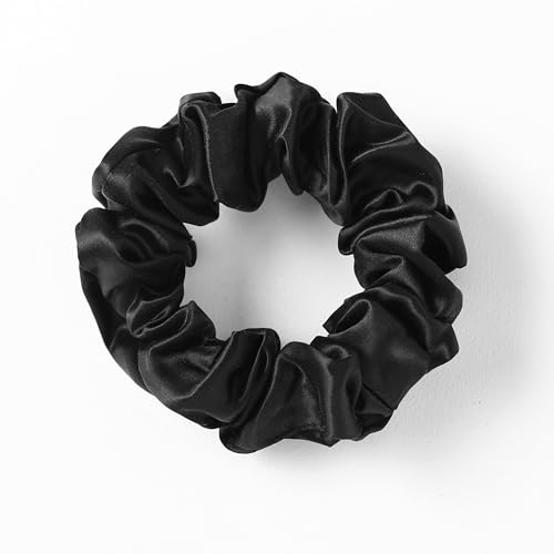 Silk Sutra Hair Scrunchies for Frizz Prevention 22 Momme 100% Mulberry Silk Hair Ties for Breakage Prevention Elastic ponytail Holders (Black (Large 2pcs)) - Image 2