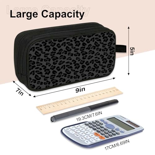 Image of WOBAGMEN Double Layer Pencil Case with Handle Large Pencil Bag Cute Print Pencil Pouch for Boys Girls (Black Leopard)