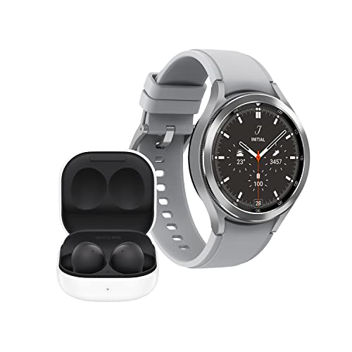 Samsung Galaxy Watch4 - Smartwatch, Control de Salud, Seguimiento Deportivo, Batería de Larga Duración, 40 mm, Plata (Version ES) + Samsung Galaxy Buds2 - Auriculares Bluetooth, Inalámbricos, Negro Samsung Galaxy Watch4 - Smartwatch, Control de Salud, Seguimiento Deportivo, Batería de Larga Duración, 40 mm, Plata (Version ES) + Samsung Galaxy Buds2 - Auriculares Bluetooth, Inalámbricos, Negro