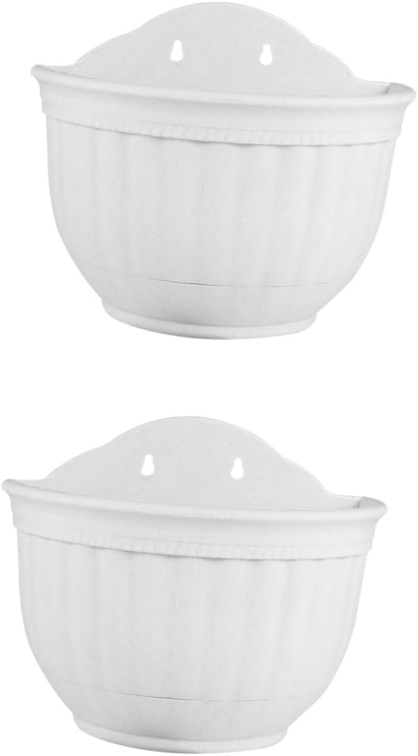 POPETPOP 2Pcs Imitation Rattan Wall Hanging Planter - Semicircle Wall Hanging Flower Pot with Drainage for Outdoor Plants, Wall Mount Planter for Balcony Fence Garden