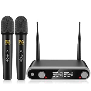 Wireless Microphone System Karaoke Machine – Rechargeable Handheld Dynamic Microphones, Dual Wireless Mics, Adjustable UHF Channels, Auto Scan, 320ft Range, Microphone for Karaoke