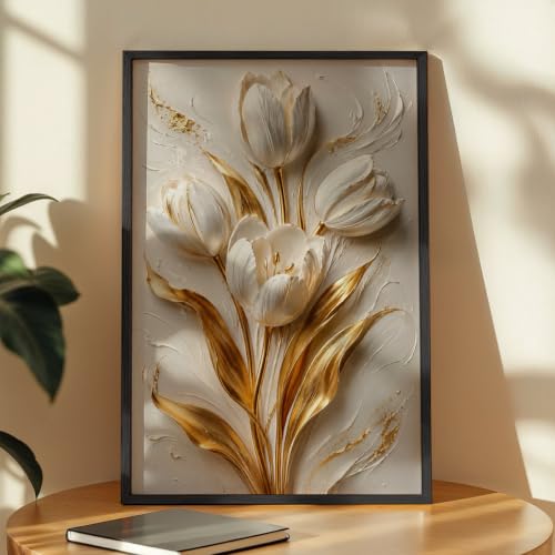 Image of NoWorries Floral Botanical Wall Painting with Frame | Premium Textured Flower & Leaf Artwork, Pastel Nature Wall Decor Framed for Living Room Bedroom Office and Home Decoration (Art-19,17x25inch)