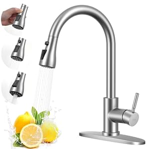 Arofa Kitchen Faucet with Pull Down Sprayer, Brushed Nickel Kitchen Sink Faucet Single Handle Stainless Steel for 1 or 3 Hole Farmhouse Laundry Utility Rv Bar Sinks