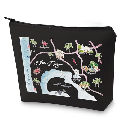 WZMPA San Diego City Map Cosmetic Bag San Diego Travel Souvenir Gift San Diego Long Distance Relationship Makeup Zipper Pouch Bag For Family Friend (San Diego BL)