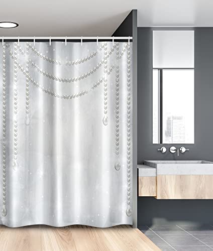 Ambesonne Pearls Stall Shower Curtain, Diamonds Stones and Pearls Hanging Necklace Bridal Wedding Theme Image, Fabric Bathroom Decor Set with Hooks, 54" W x 78" L, Ivory Grey
