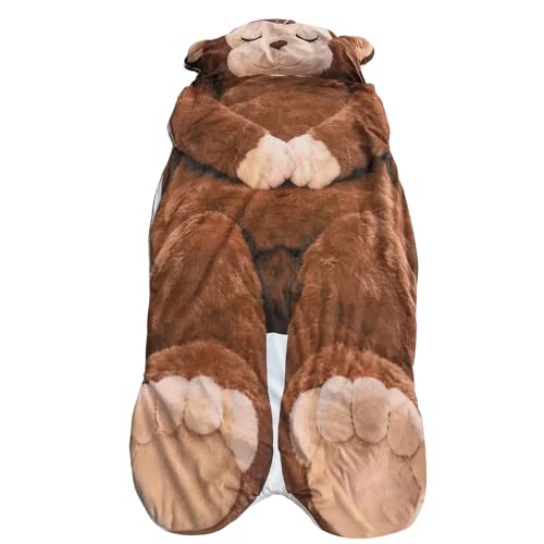 Adult Sleeping Bag - Plush Monkey Cute Camping Gear, Cold Weather Bed Sleeping Bag with Soft Fleece for Adults Men Women, Travel Indoor Outdoor Backpacking Hiking Reading Watching
