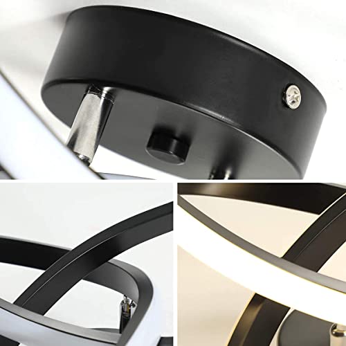 XIUWOO Modern LED Ceiling Light, Round Geometry Ceiling Lamp, Chic Chandelier Tricolor for Hallway, Living Room, Bedroom 24W Dia 25CM (BLACK)