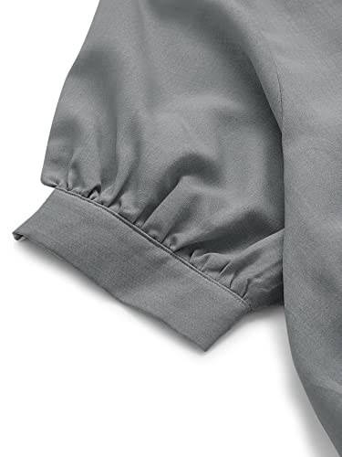 Image of Milumia Women's Collar Lantern Short Sleeve Pleated Hem Button Down Work Blouse Shirt Top