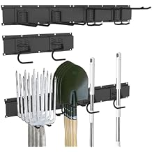 CBWLWJ Garage Tool Organizer Wall Mount, 48 inch Garage Wall Organizer, 400lbs Sturdy Garden Tool Organizer with 6 Adjustable Hooks, for Yard, Shed, Basement, WorkshopBlack