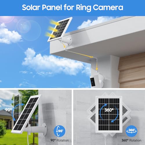 Solar Panel for Ring Camera, 2 Pack solar panels for Ring Security Camera, 5W Solar Panel with 10FT/3M Long Cable Dustproof Waterproof, Solar Charger Compatible with Spotlight & Stick Up Outdoor Cam