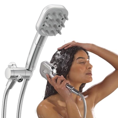Image of Delta VersaCurl Detangling Handheld Shower Head Tool for Curly Hair with 3 Curl Defining Brush Inserts Included, Detangler Brush Hand Shower with Hose, Chrome 74B430