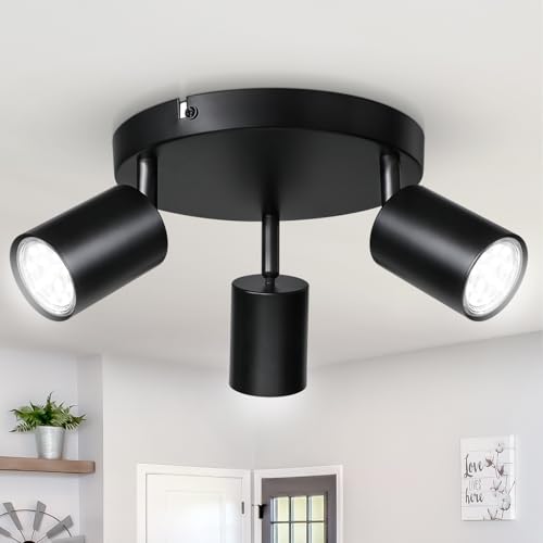 Smanu 3 Way Spotlight Ceiling Lights, Modern Kitchen Ceiling Light Fittings Black, Industrial Ceiling Spots Wall Lights, Adjustable GU10 Spotlights for Bedroom Living Room Hallway,Bulbs Not Included