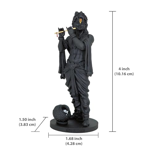 Image of MurtiHome Shyamsundar Krishna Statue, Lord Shri Gopal Idol | 10.16 cm Tall Small Black Color Figure Made From UV Resin, Crafted by 3D Printer for Car Dashboard, Home, Office, Gift